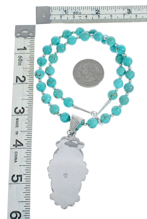 Sterling Silver Turquoise Native American Bead Necklace Set JX126975